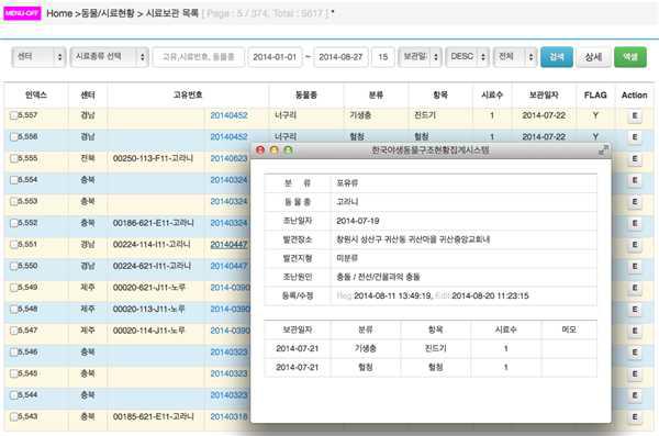 시료의 위치정보와 조난원인 등의 정보통합 시스템 예시