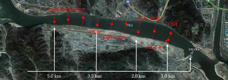 3-D monitoring locations at the Gangjung-Goryoung weir