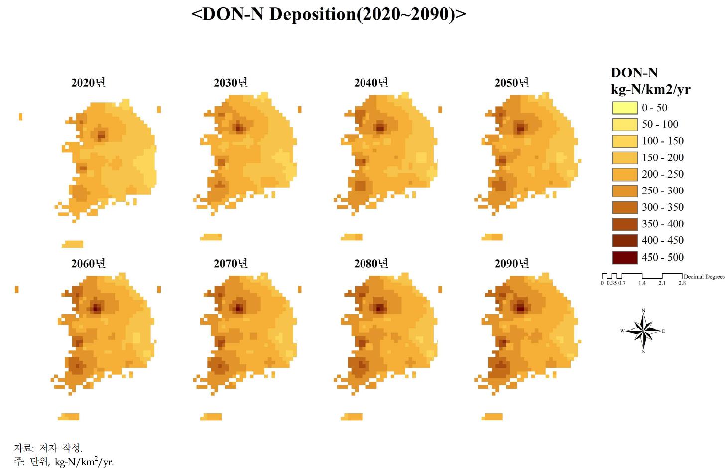 GIS 격자별 미래 DON-N의 대기침적량