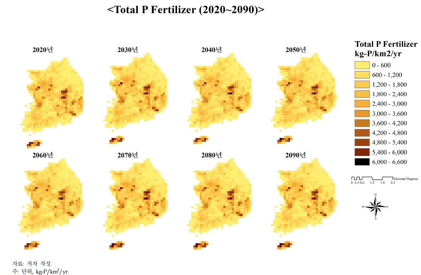 GIS 격자별 전체 작물의 미래 인 비료시비량 결과