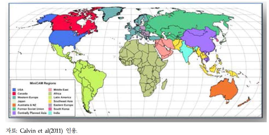 GCAM의 14개의 geo-political region의 분류