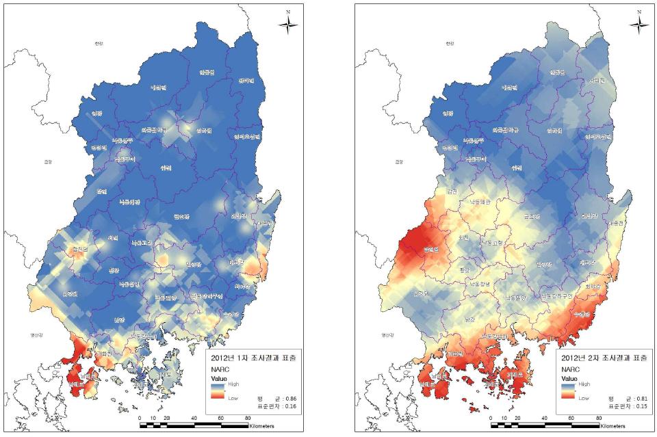 하도자연성 Kriging 표출결과(2012)