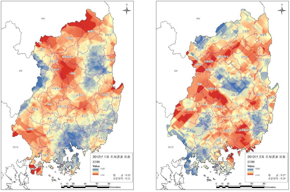 하천변폭 Kriging 표출결과(2012)