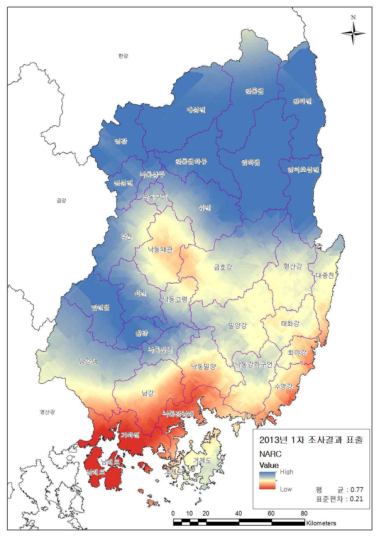 하도자연성 Kriging 표출결과(2013)