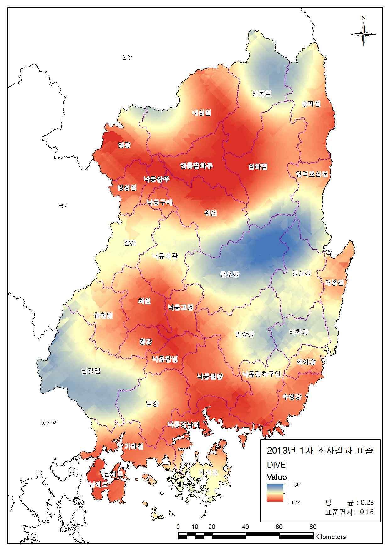 오염원정화시설 Kriging 표출결과(2013)