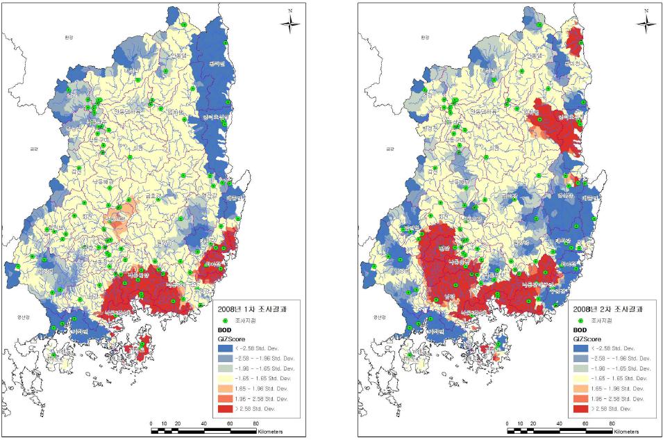 BOD Hotspot 분석결과(2008)
