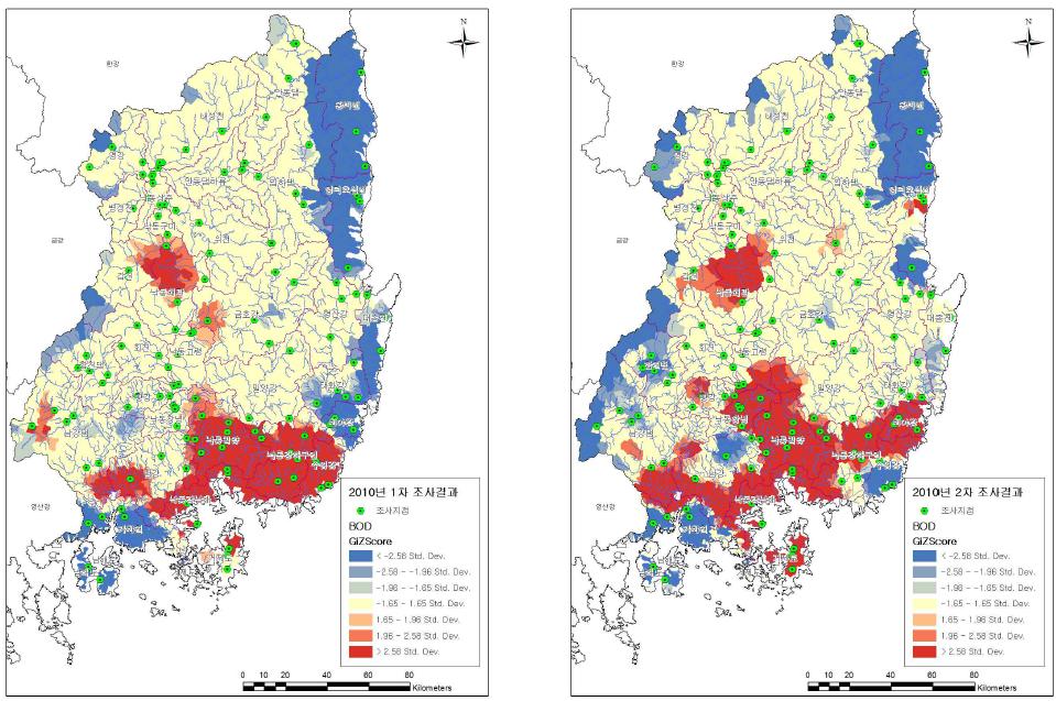 BOD Hotspot 분석결과(2010)