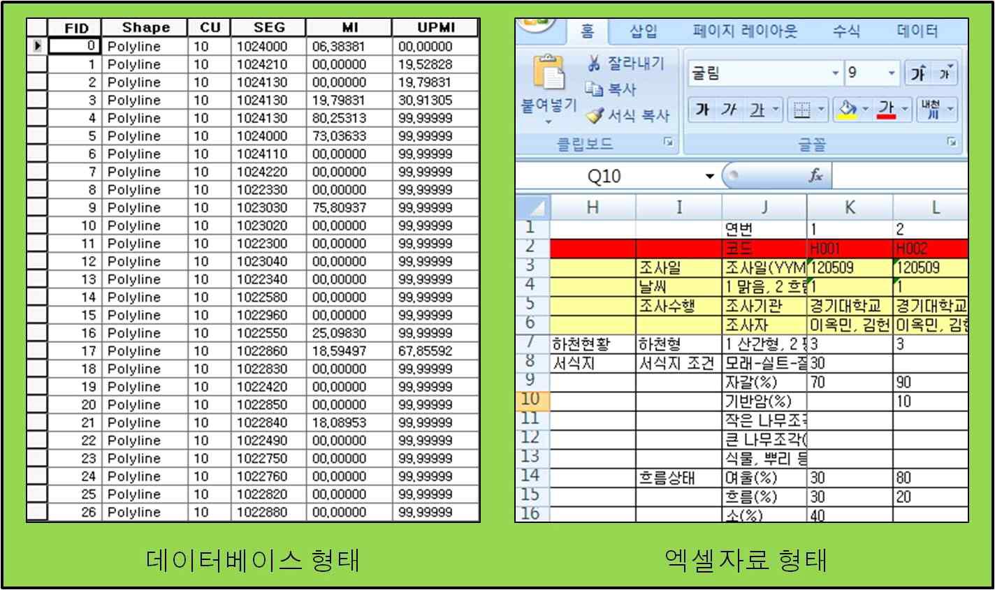 수생태계 건강성 조사 평가 자료 형태