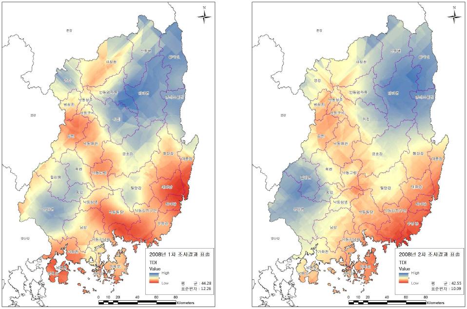 TDI Kriging 표출결과(2008)