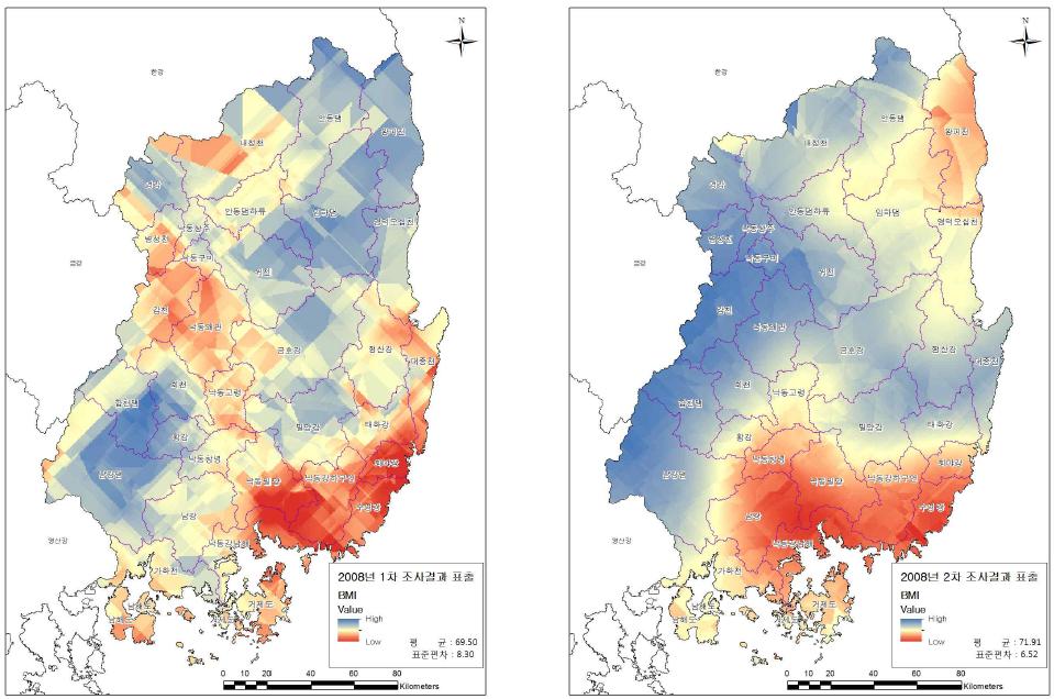 BMI Kriging 표출결과(2008)