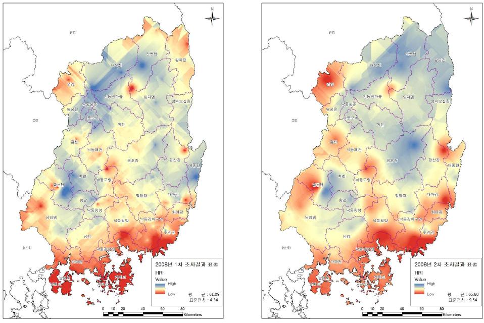 HRI Kriging 표출결과(2008)