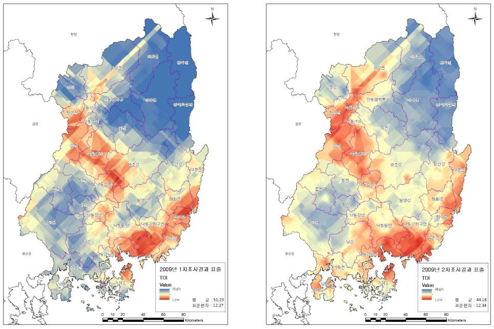 TDI Kriging 표출결과(2009)