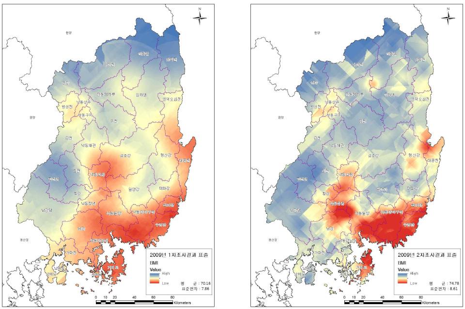 BMI Kriging 표출결과(2009)