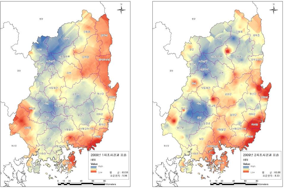 HRI Kriging 표출결과(2009)