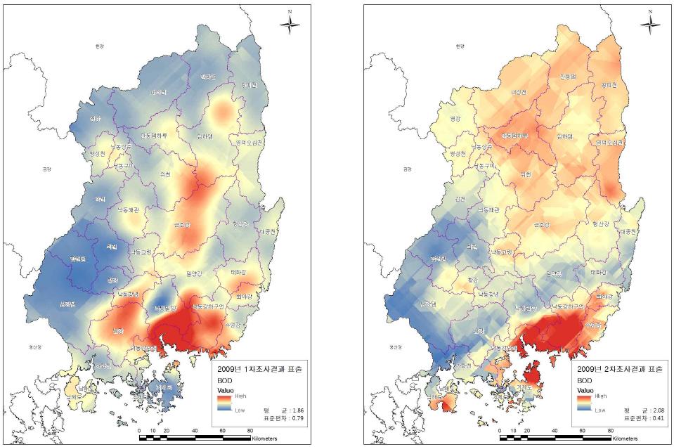 BOD Kriging 표출결과(2009)