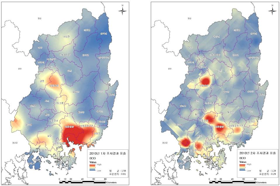 BOD Kriging 표출결과(2010)