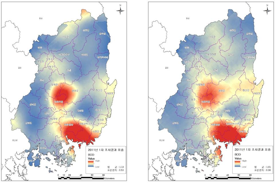 BOD Kriging 표출결과(2011)