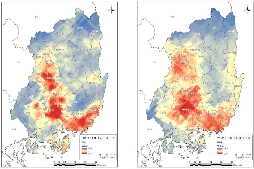 BMI Kriging 표출결과(2012)