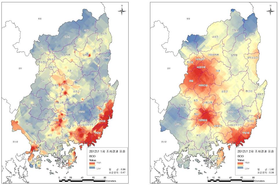 BOD Kriging 표출결과(2012)