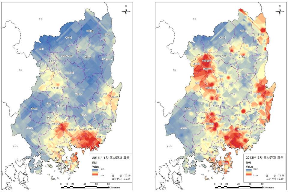 BMI Kriging 표출결과(2013)