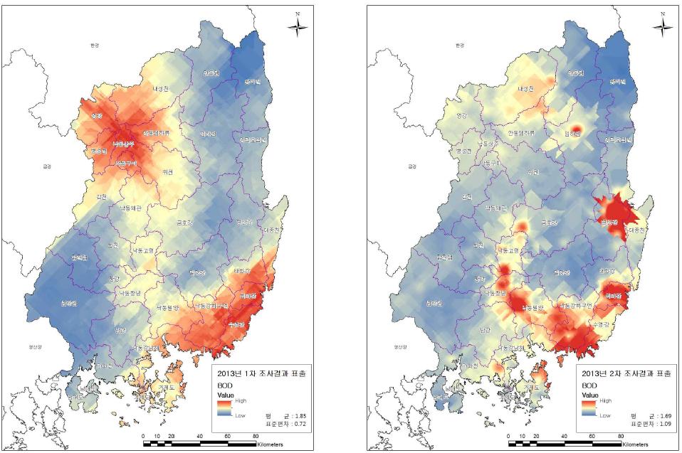 BOD Kriging 표출결과(2013)