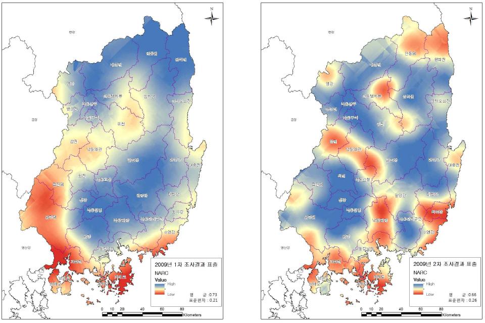 하도자연성 Kriging 표출결과(2009)