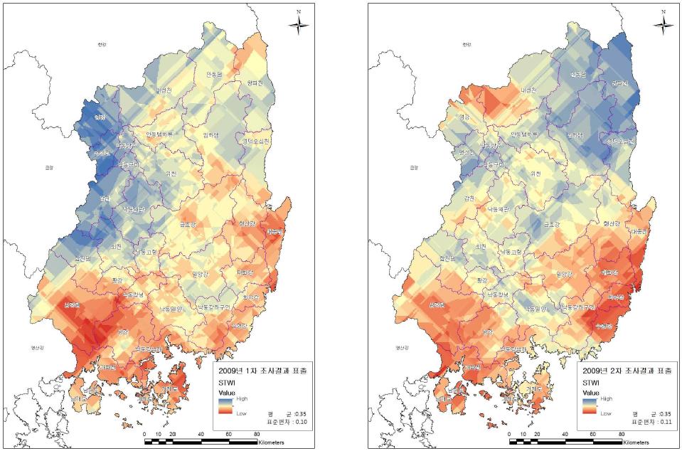 하천변폭 Kriging 표출결과(2009)