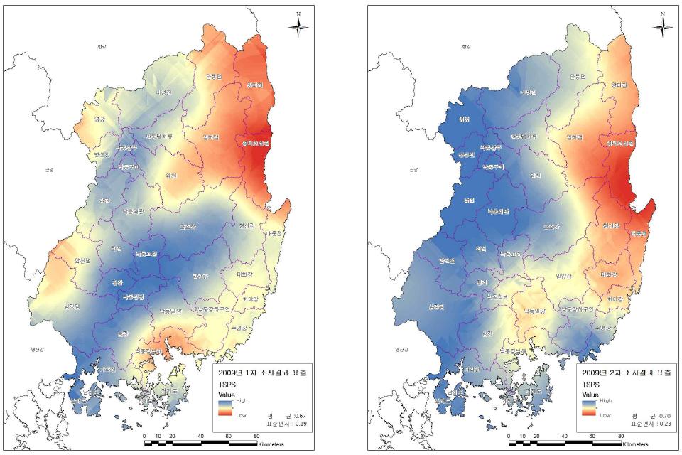 오염원유입 정화시설 Kriging 표출결과(2009)