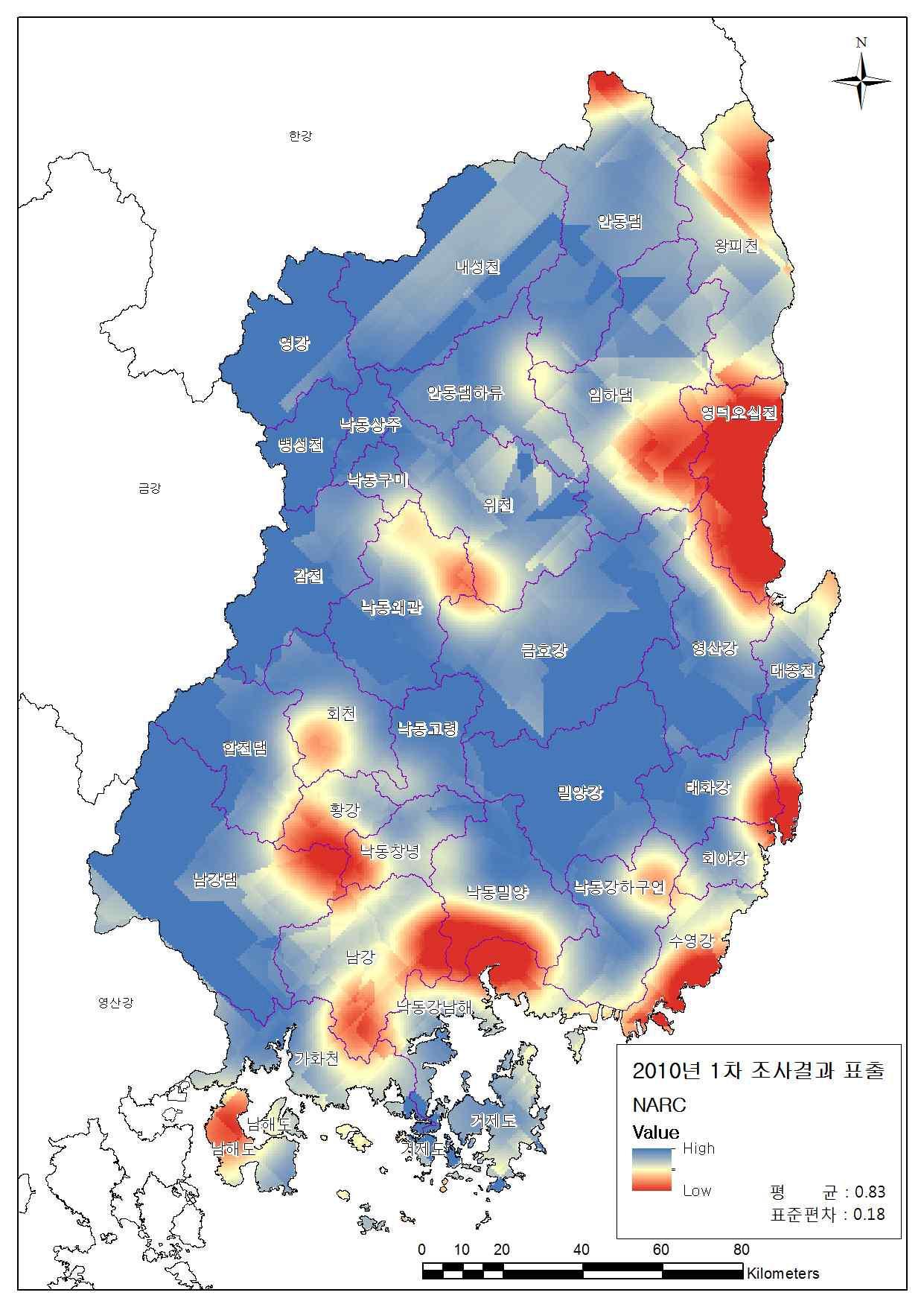 하도자연성 Kriging 표출결과(2010)