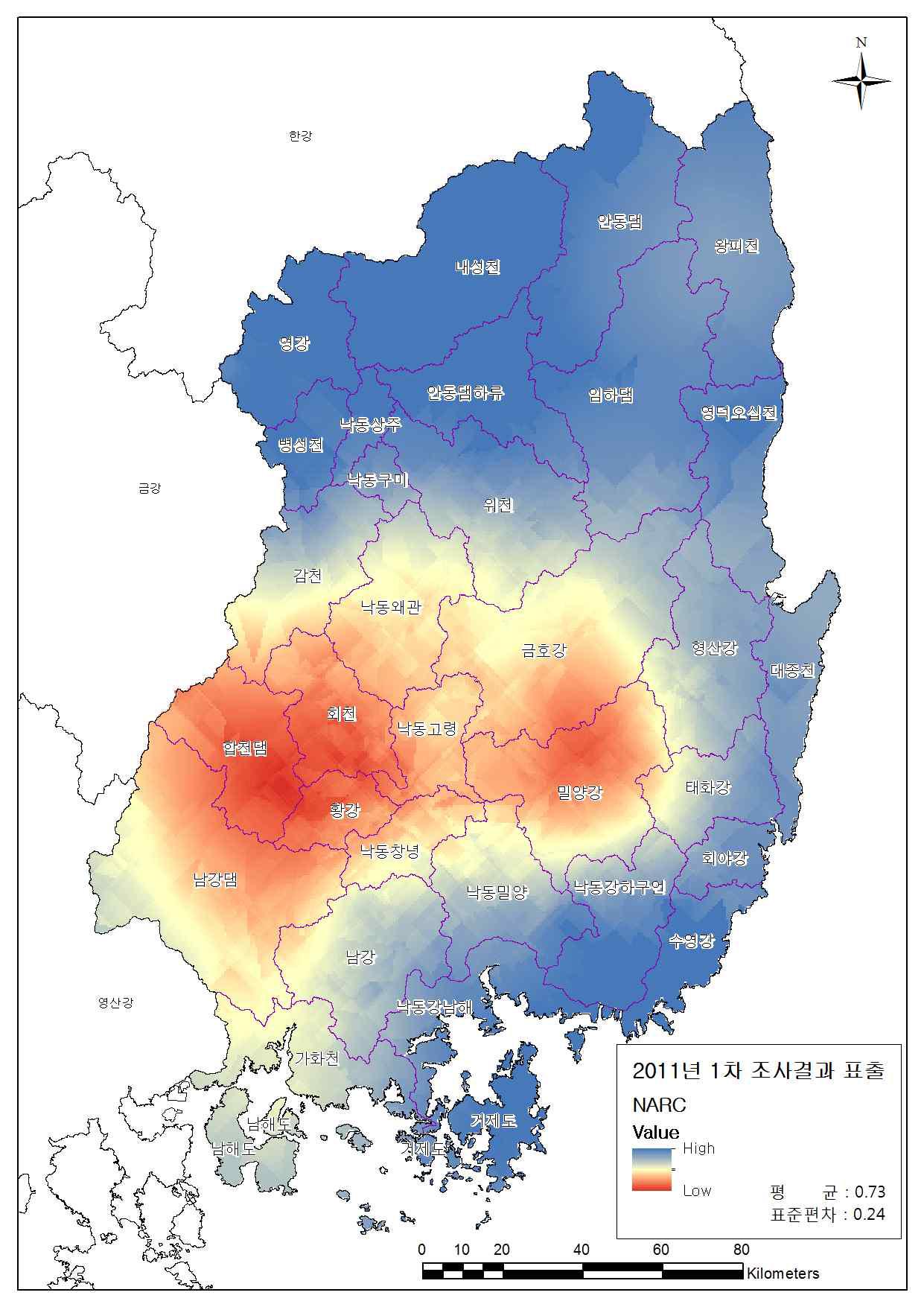 하도자연성 Kriging 표출결과(2011)