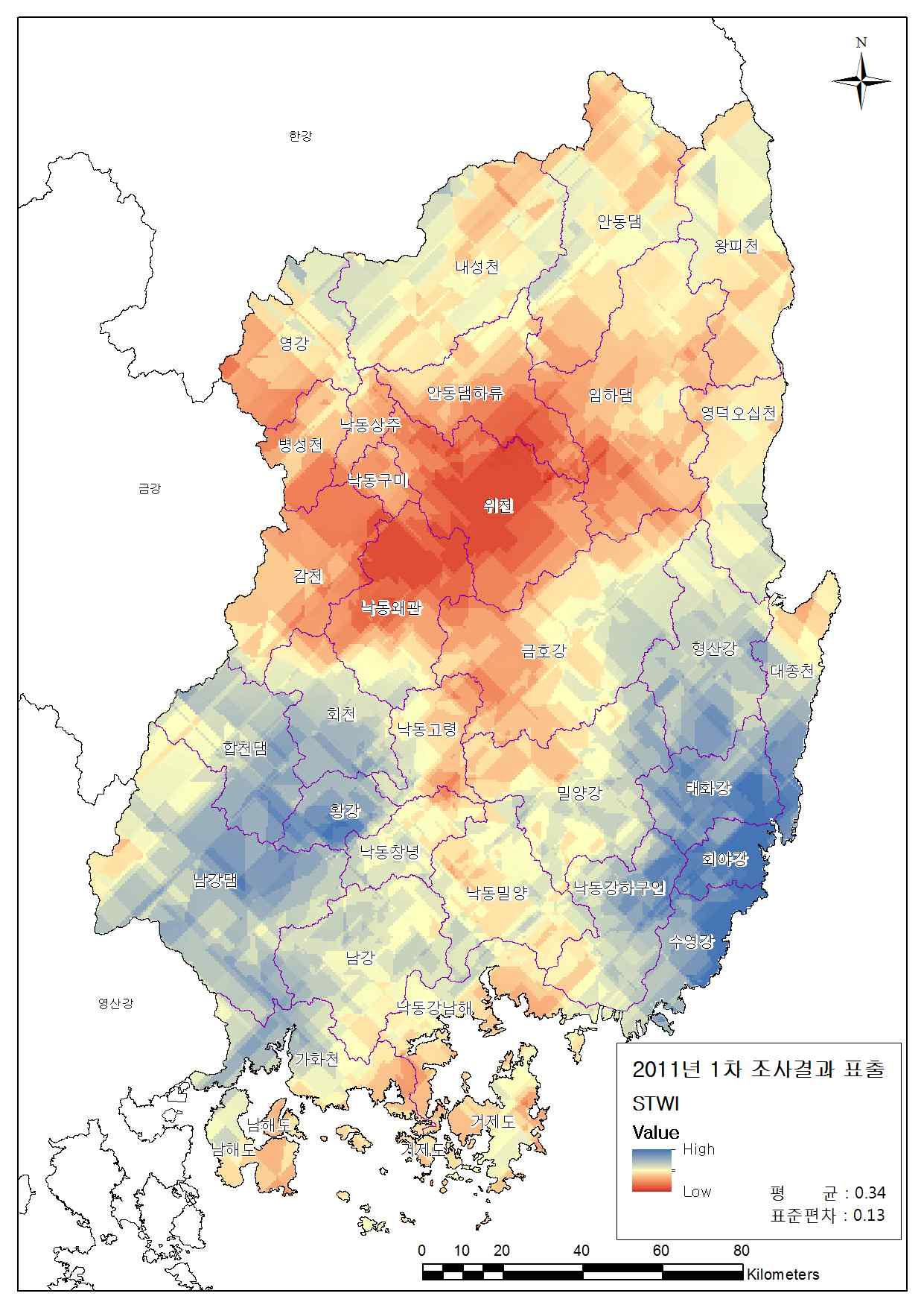 하천변폭 Kriging 표출결과(2011)