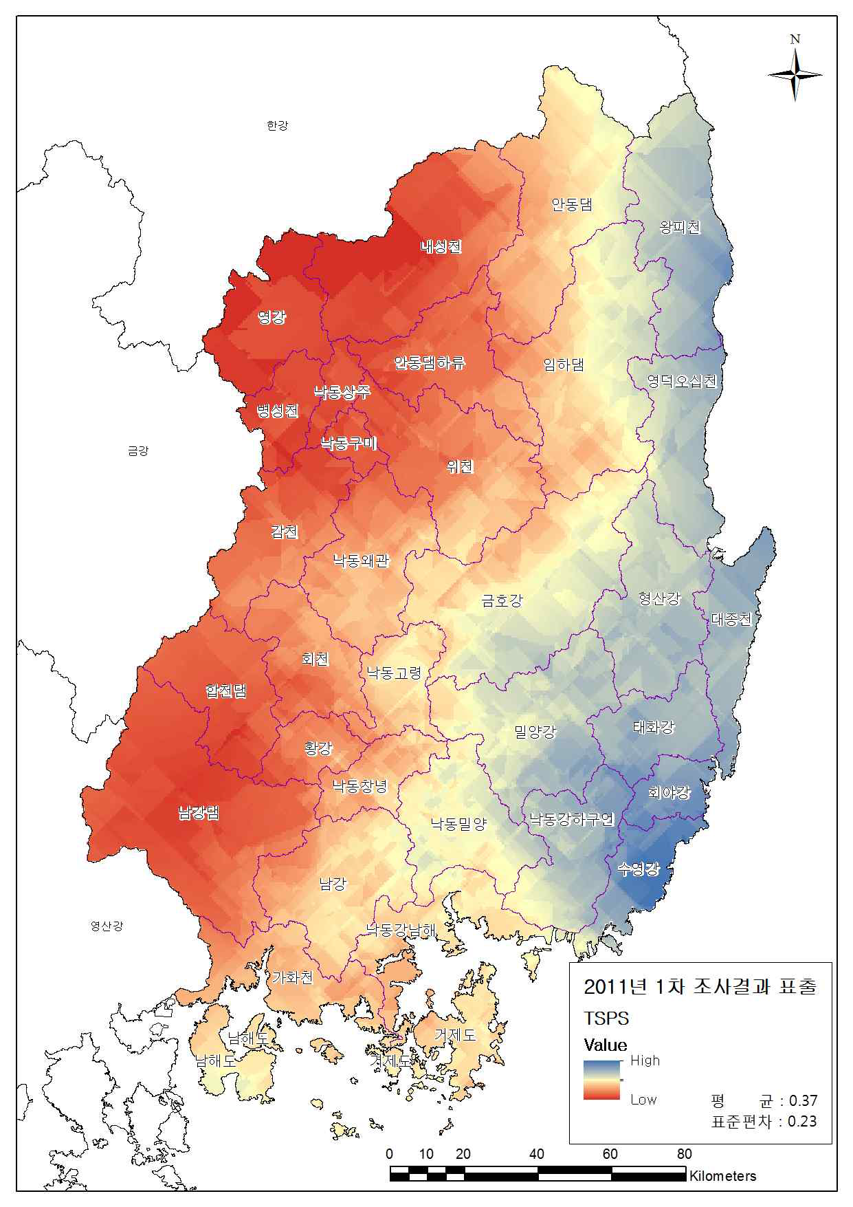 오염원정화시설 Kriging 표출결과(2011)