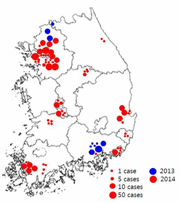 2013-2014년 국내 홍역 발생현황