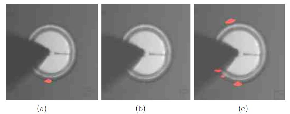 역방향 바이어스 변화에 대한 EL 영상: (a) 1400V, (b) 1600V, (c) 1800V