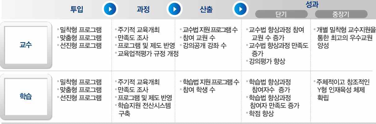 교수-학습 지원 체계 투입-과정-산출-성과 논리모델