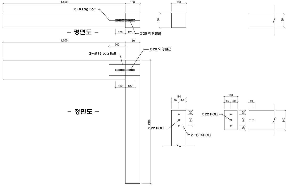 모멘트저항성능 시험용 래그볼트 접합부 시험편(LB-C-N-M)