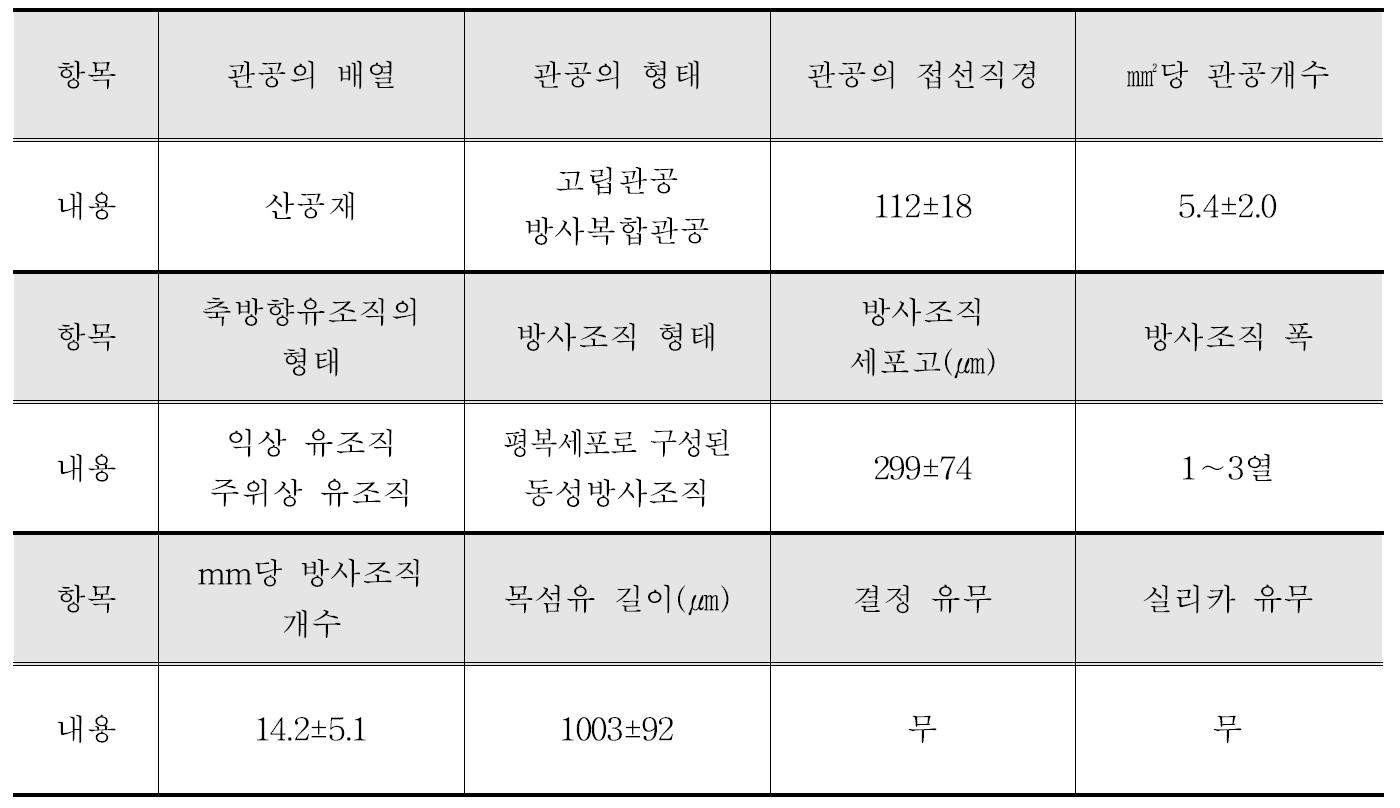 Mindi 수종의 해부학적 특성