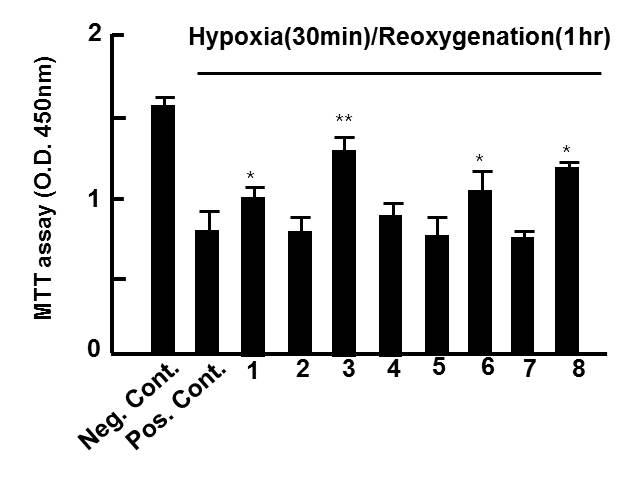 Effects of extract from D. morbifera on the survival of H/R-injured cardiomyocytes