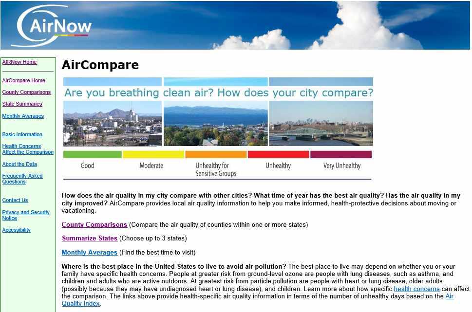 미국의 지역별 공기 질을 비교하는 Website