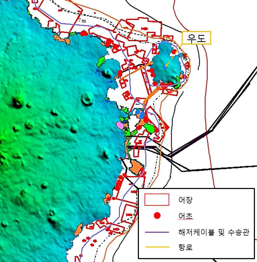 항로, 해저케이블 및 수송관, 어업구역 (제주 – 우도)