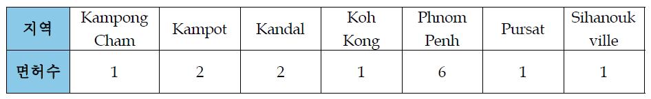 캄보디아 지방발전면허 분포 현황