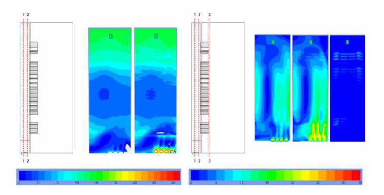 Server 부하 60%(20/34EA) - Pressure Contour(좌) 및 Velocity Contour(dn)