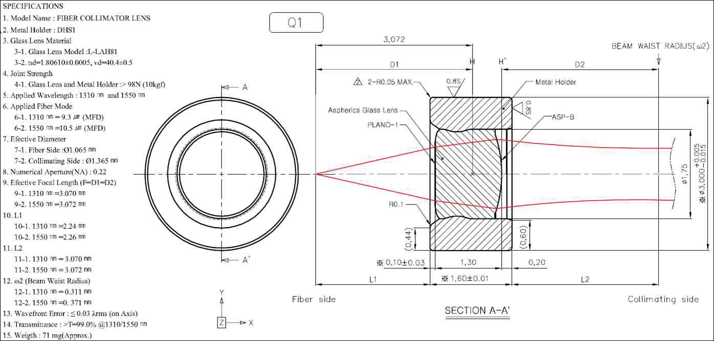 dual-band TO 광결합 시험용 collimator lens (1)