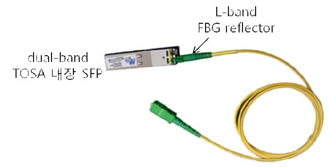 L-band FBG external reflector와 dual band TOSA 내장 SFP 체결 구조