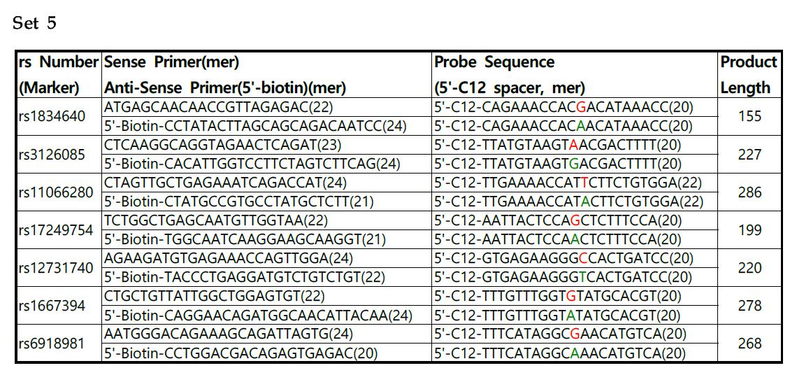 다중 마커 동시 검출용 프라이머 세트 및 프로브 세트(계속)