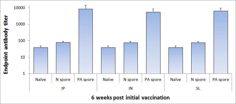 백신 접종을 시작한 후 6주 후 접종경로별 항체 증가량.