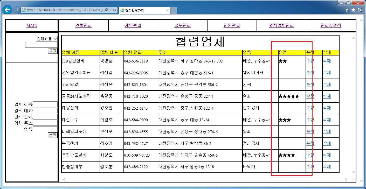 만족도 조회 화면