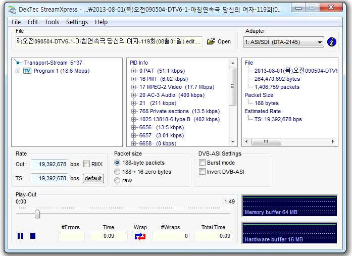 ASI 카드를 통해 전송되는 화면