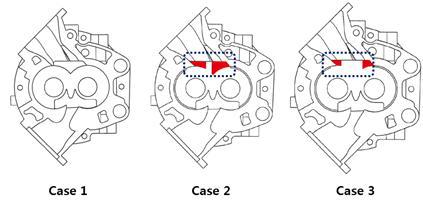 3가지 흡입구 형상(case 1 은 기본모델의 흡입구를 나타냄).