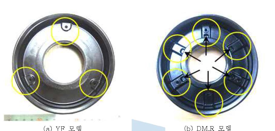 풀리시제품의 YF모델과 DM.R모델의 배면 형상 차이